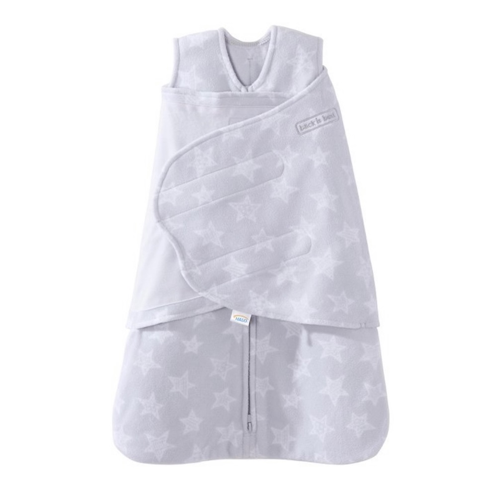Halo Innovations SleepSack Swaddle Micro Fleece Grey Stars Sz Small (3-6 months)
